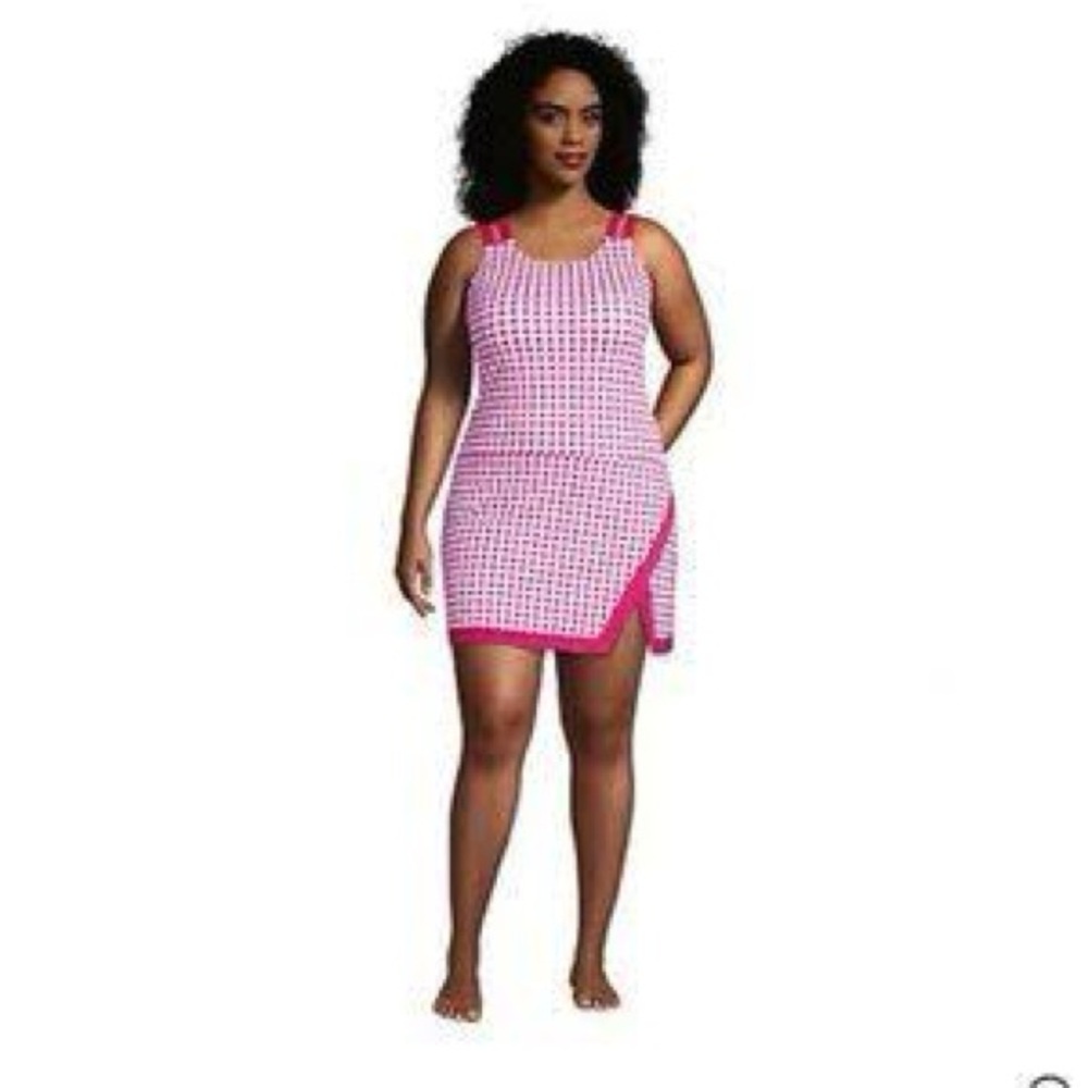 NWT Draper James x Lands End Pink Gingham Swim Dress